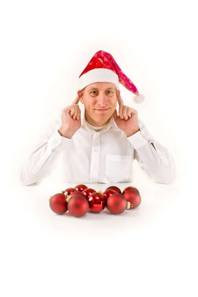 Weihnachtsmann Mit Roten Handschuhen Und Weihnachtskugel — Stockfoto