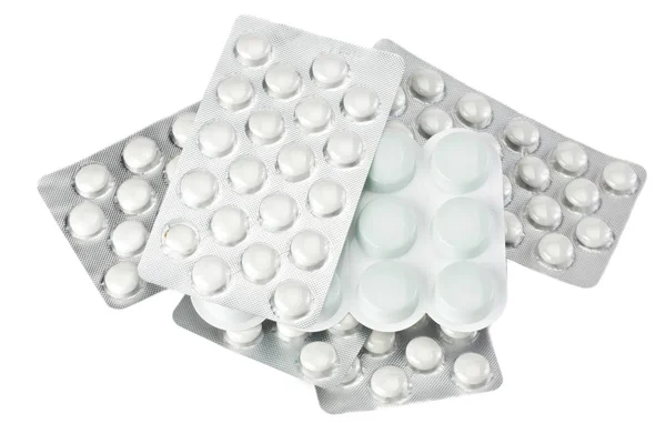 Fehér Tabletták Buborékcsomagolásban — Stock Fotó