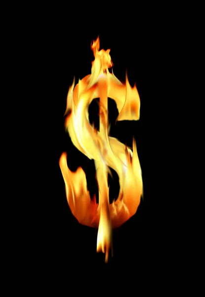 Znak Dolara Stłumił Ogień Płomień — Zdjęcie stockowe