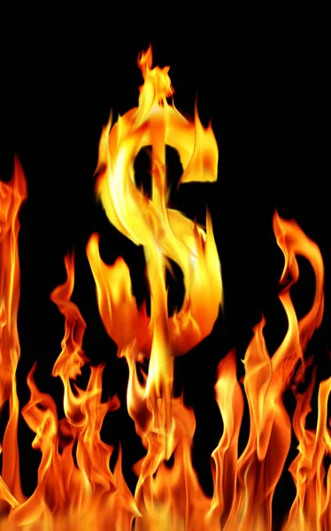 美元标志形状的火焰 — 图库照片