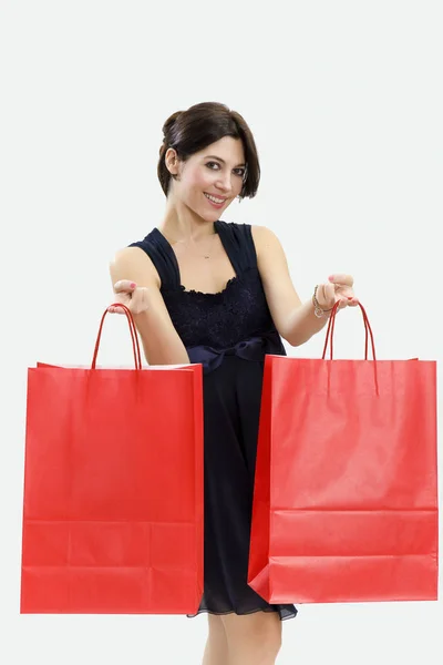 Schöne Junge Frau Mit Einkaufstaschen — Stockfoto