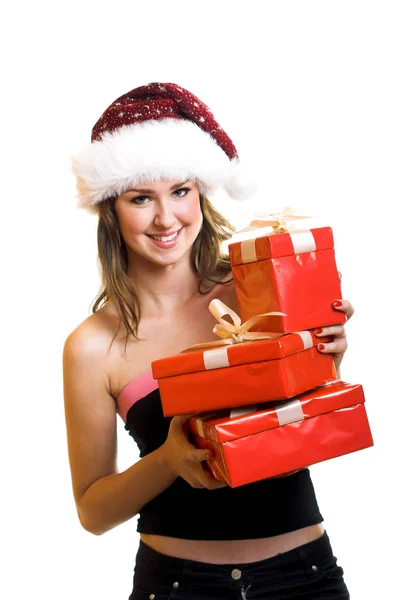 Christmas Woman Gifts — Zdjęcie stockowe
