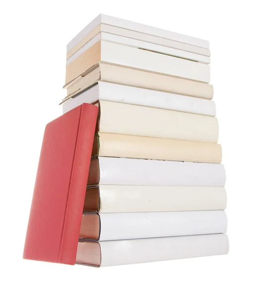 Stapel Weißer Bücher Mit Einem Roten Buch — Stockfoto