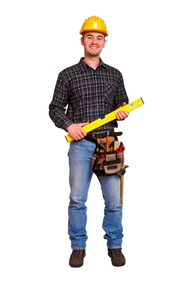 Portrait Smiling Carpenter Drill — Stock Photo, Image