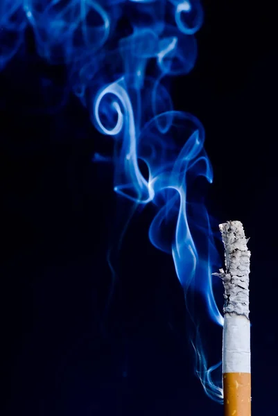 Burning Cigarette Smoke Isolated Black — Stock Photo, Image