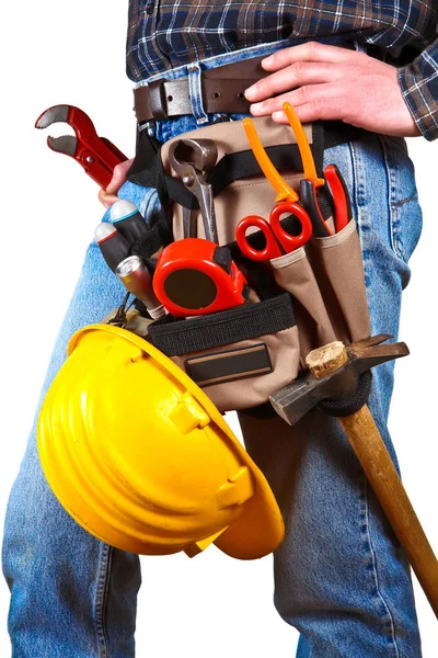 Trabalhador Capacete Com Ferramentas — Fotografia de Stock