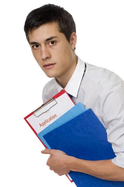 Young Businessman Holding Clipboard — Stock Photo, Image