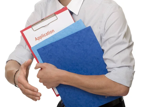 Zakenman Met Een Papier Met Een Blauw Shirt Een Rode — Stockfoto