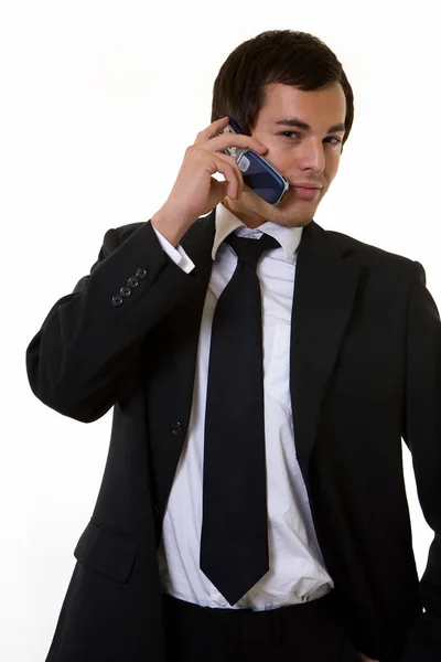 Молодой Бизнесмен Костюме Телефоном — стоковое фото