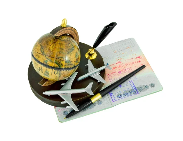 Паспорт Ручка Глобус Самолет — стоковое фото