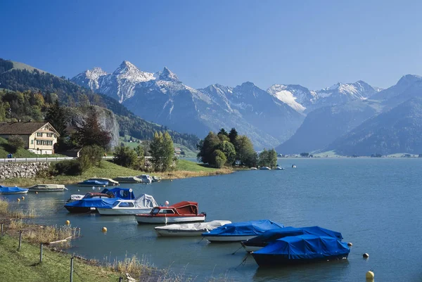 Sihlsee Contra Cadeia Montanhosa Unterberg — Fotografia de Stock