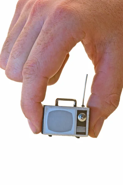 Mano Possesso Una Vecchia Fotocamera Vintage Uno Sfondo Bianco — Foto Stock