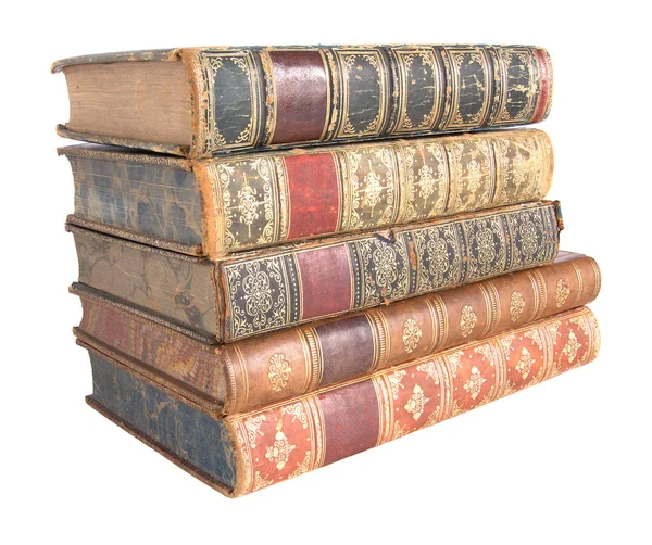 Pile Old Leather Bound Books — Stock Photo, Image