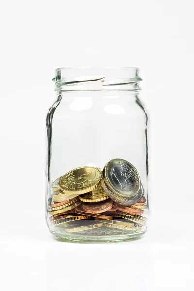 Jar Some Small Euro Coins — Stock Photo, Image