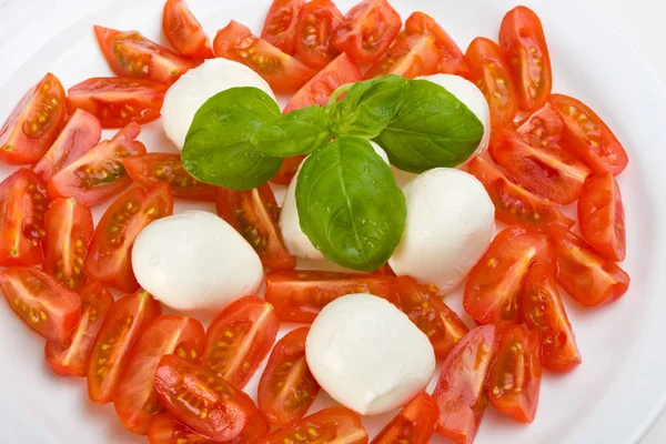 Tomatoes Mozzarella Basil — Stock Photo, Image