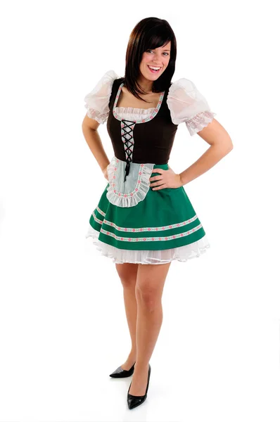 Attraktive Und Glückliche Frau Traditioneller Deutscher Kleidung — Stockfoto