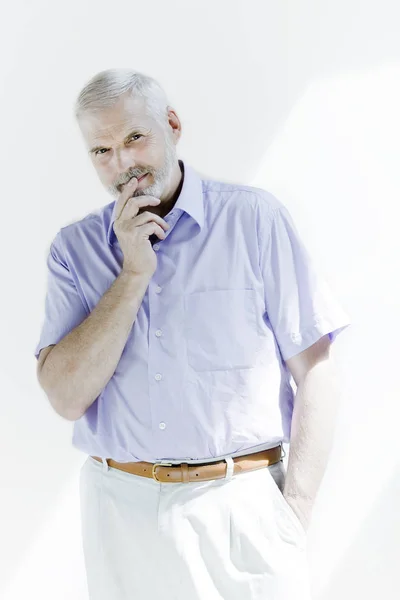 Retrato Hombre Mayor Con Camisa Blanca Corbata Aislado Sobre Fondo — Foto de Stock