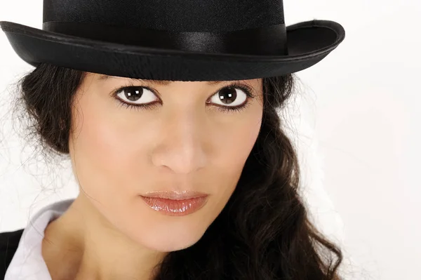 Portrait Beautiful Young Woman Black Hat Royalty Free Stock Photos