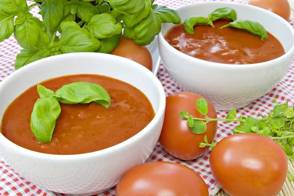 Zupa Pomidorowa Białym Talerzu — Zdjęcie stockowe