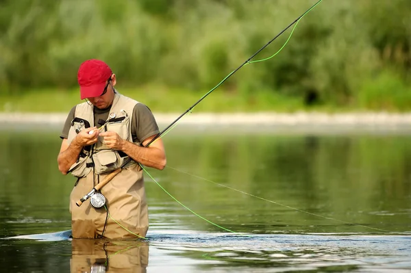 Fisherman Fishing Lake — Stock Photo, Image