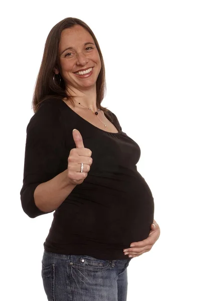 Gravid Kvinna Med Tummen Upp — Stockfoto