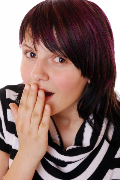 Portrait Young Woman Finger Her Face — Stock Photo, Image