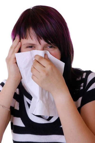 Jovem Mulher Com Máscara Gripe Lenço — Fotografia de Stock