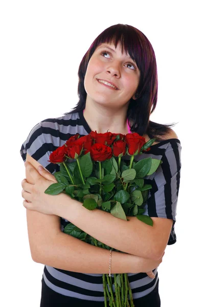 Hermosa Chica Con Ramo Flores — Foto de Stock