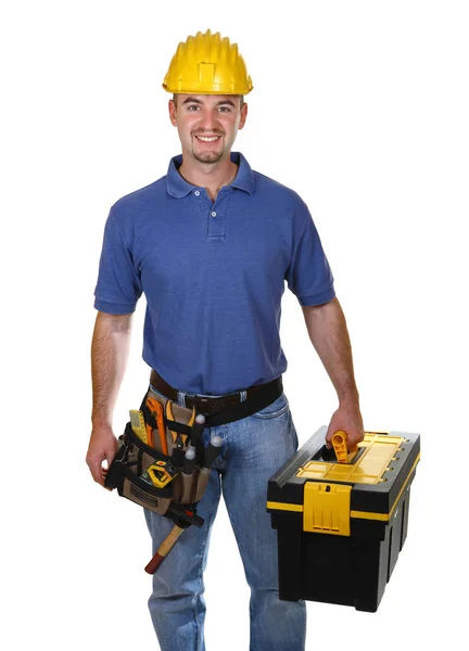 Young Worker Man Tool Box — Stock Photo, Image