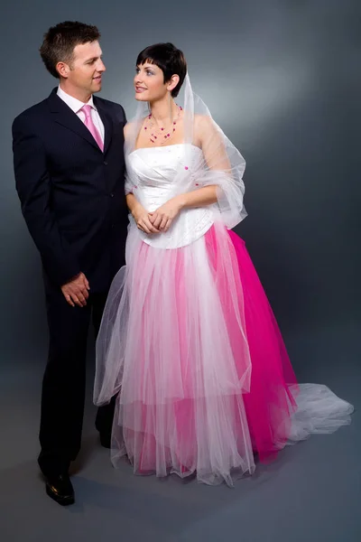 Bride Groom Woman Wedding Dress Man Suit — Stock Photo, Image