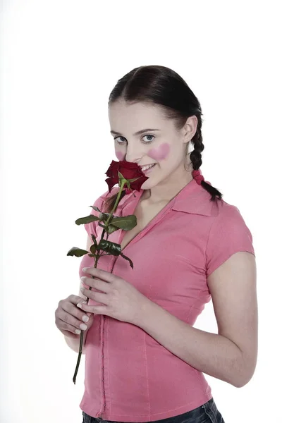 Romantyczne Dziewczynka Rumieniąc Serca — Zdjęcie stockowe