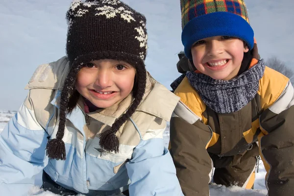 Cute Girl Chłopiec Zimowy Portret — Zdjęcie stockowe