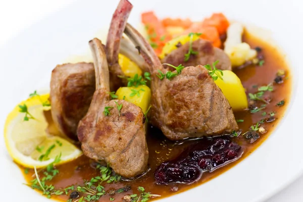 Lamb Medallions Fillet Vegetables Stock Photo