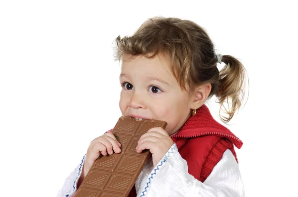 Adorable Fille Manger Chocolat — Photo