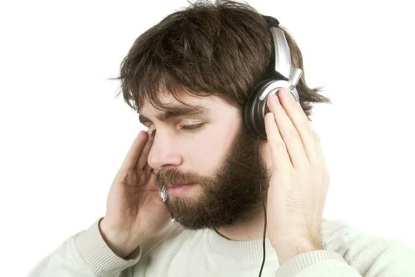 Jovem Com Fones Ouvido Ouvindo Música — Fotografia de Stock