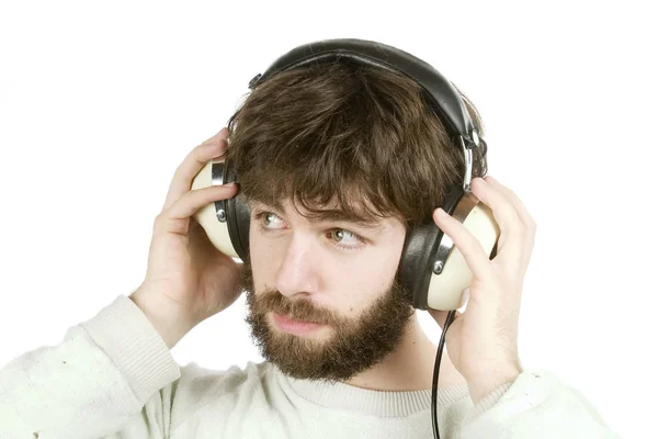 Joven Con Auriculares Escuchando Música — Foto de Stock