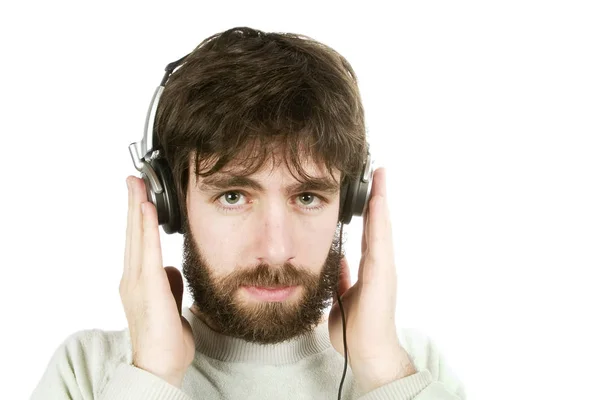 Joven Con Auriculares Escuchando Música — Foto de Stock