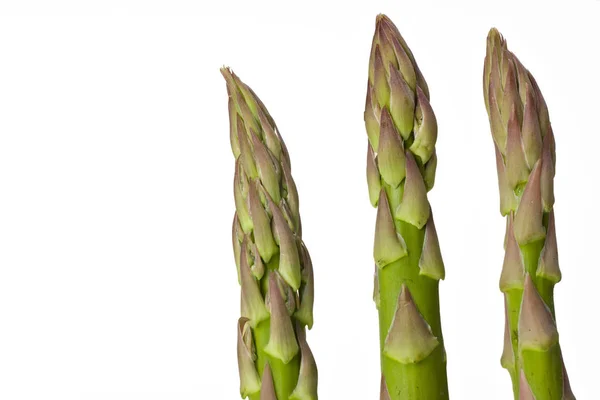 Three Fresh Green Asparagus Spears Isolated White Background — Stock Photo, Image