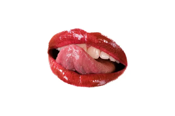 Schöne Lippen Mit Rotem Lippenstift Isoliert Auf Weiß — Stockfoto