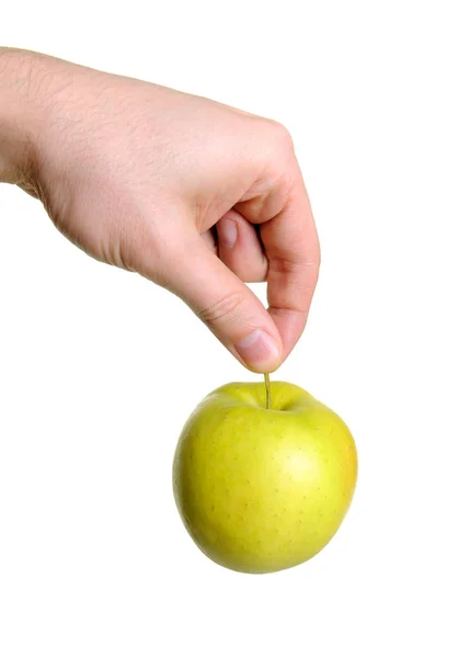 Apfel Hängt Der Hand — Stockfoto
