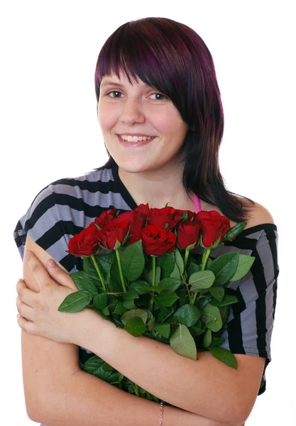 Hermosa Joven Con Rosa Roja — Foto de Stock