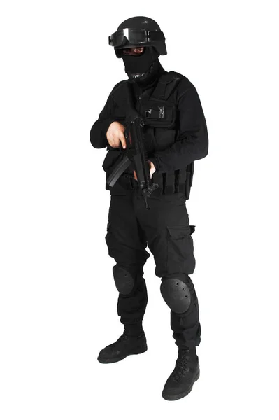 Police Officer Rifle Isolated White — Stock Photo, Image