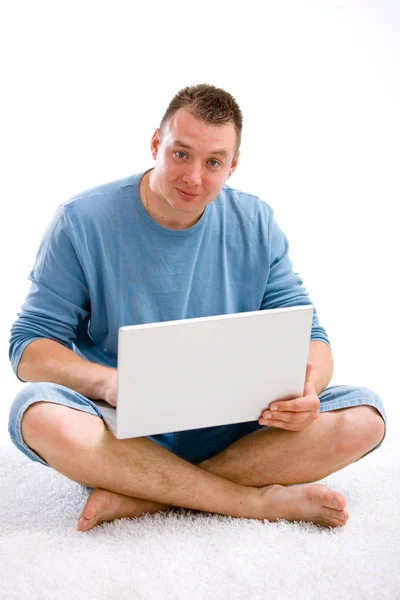 Young Casual Man Laptop — Stock Photo, Image