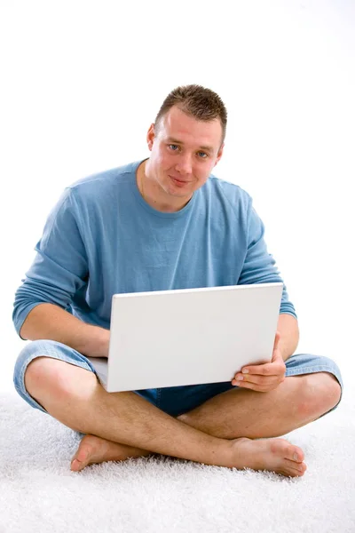 Young Casual Man Laptop — Stock Photo, Image