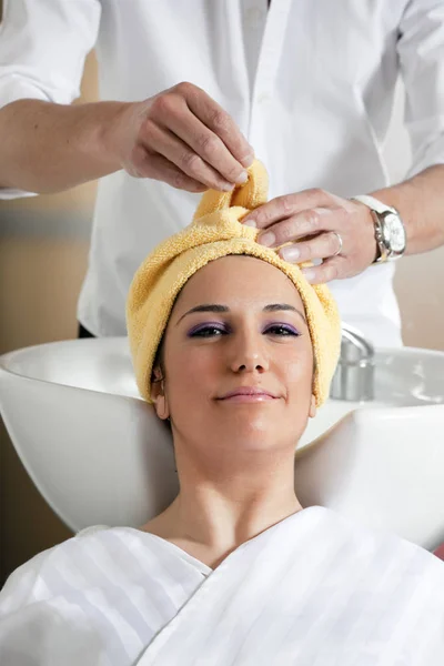 Woman Spa Salon Receiving Facial Mask Stock Picture