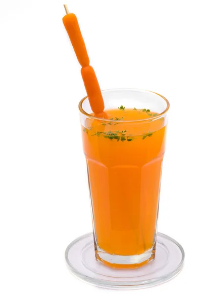 Glas Färsk Morotsjuice Vit Bakgrund — Stockfoto