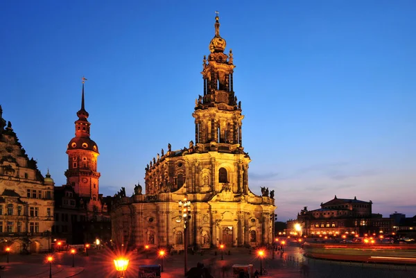 Igreja Corte Dresden Direita Semperoper Visto Esquerda Torre Castelo — Fotografia de Stock