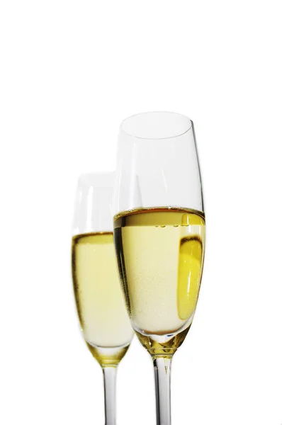 Due Bicchieri Champagne Bicchiere Vino Isolato Sfondo Bianco — Foto Stock