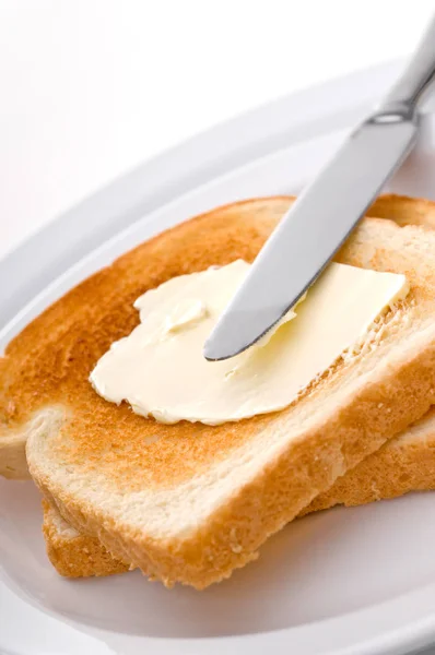 Butter Auf Toast Verteilen — Stockfoto