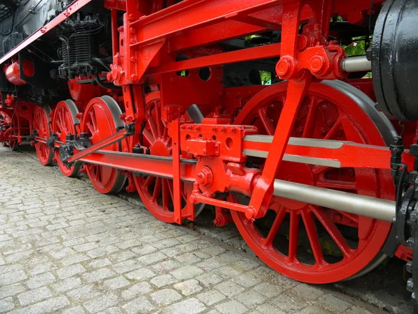 Červená Hnací Kola Staré Parní Lokomotivy — Stock fotografie